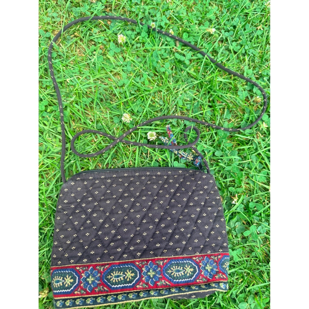 Vintage Vera Bradley Designs Quilted Crossbody Bag Navy Floral Made in USA
